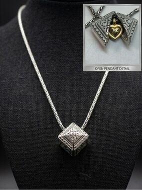 Brighton Two-Tone Heart Bow Pendant Necklace — Silver and Gold 1952